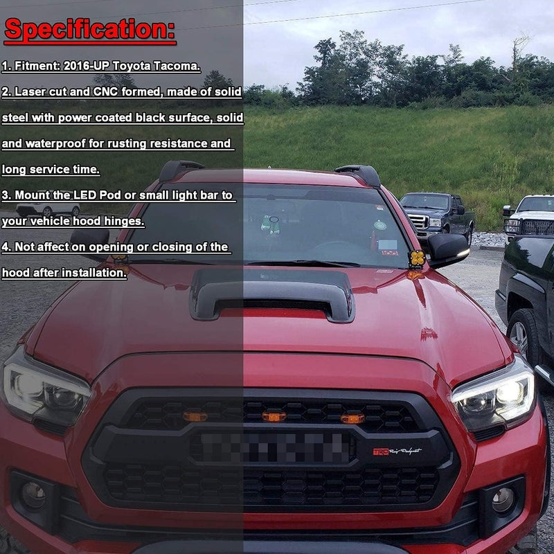 Dasen Low Profile Work Light Hood Ditch Mount Brackets Compatible with Toyota Tacoma 2016-2023 - Image 4